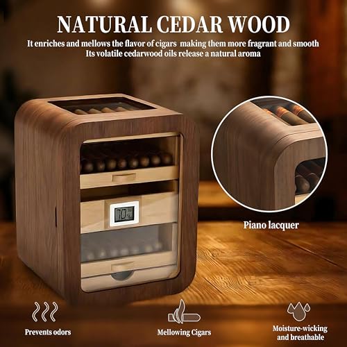 Humidor de puros multicapa de gran capacidad con madera de cedro e higrómetro 6