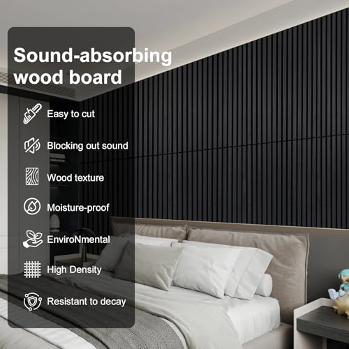 Image of Wood Panels for Wall Acoustic Slat Wall Panels 4-Piece 47.2 inchx23.6 inch 3D Fluted Sound Absorbing Panel for Interior Wall Decor and Ceiling - Black