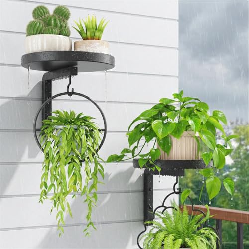 iDavosic.ly Plant Wall Hanger Set of 2 for Outdoor with Drain Hole, Black