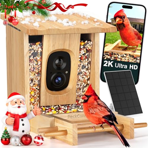 PeckCam® Bird Feeder with Camera - 4MP 2K Live AI Bird Species Identification Instant Arrival Alerts - Smart Cameras Birds Feeders Solar Powered Birdwatching Gift for Birdlover Mom Dad, 2.4GHz WiFi