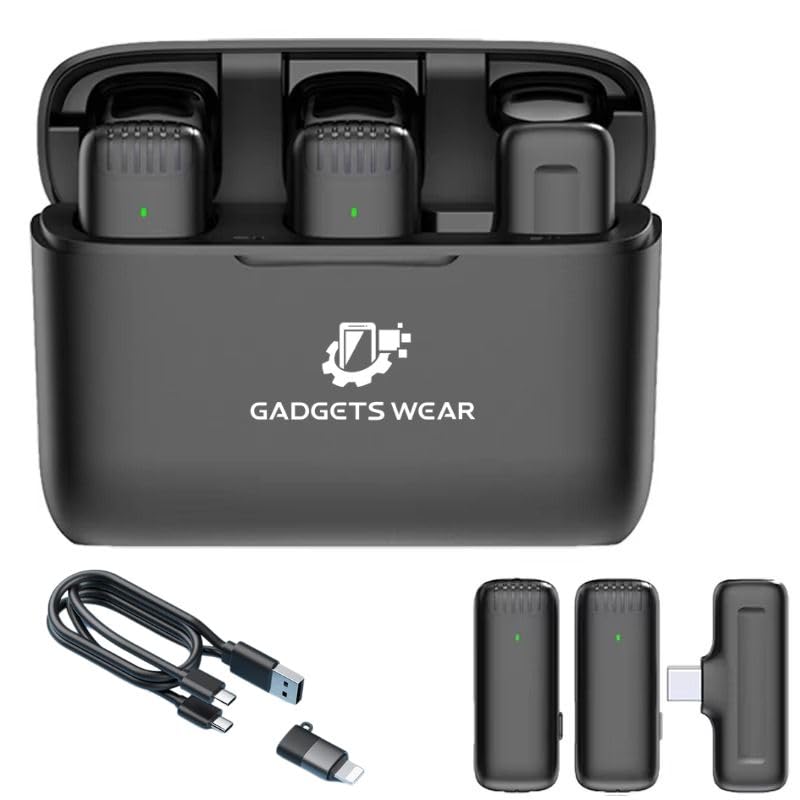 Image of GADGETSWEAR J13 Dual Wireless Lavalier Microphone, Noise Cancelling Clip-On Mic for YouTube, Vlogging, Interviews, Singing, Compatible with Android (Type-C), iPhone, DSLR & Camera