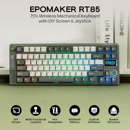 Image of EPOMAKER RT85 Wireless Mechanical Keyboard with Joystick & DIY Screen, 8000mAh, BT /USB /2.4Ghz, Gasket, Hot-Swap, PBT Keycap, 75% Gaming Keyboard (Army Green, Crystal Tactile)