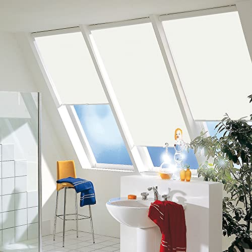 Dekologi Abdunkelungsrollo Rollo mit Haltekrallen für Braas 85/110 in 142.21 Weiss lichtundurchlässig, BA, DA, DGB, BGV, AF86, AF76, AF81, BK, BL, BJ, DGC, BGC, DGB, BDK, DGS, BGS/Maßanfertigung Cover