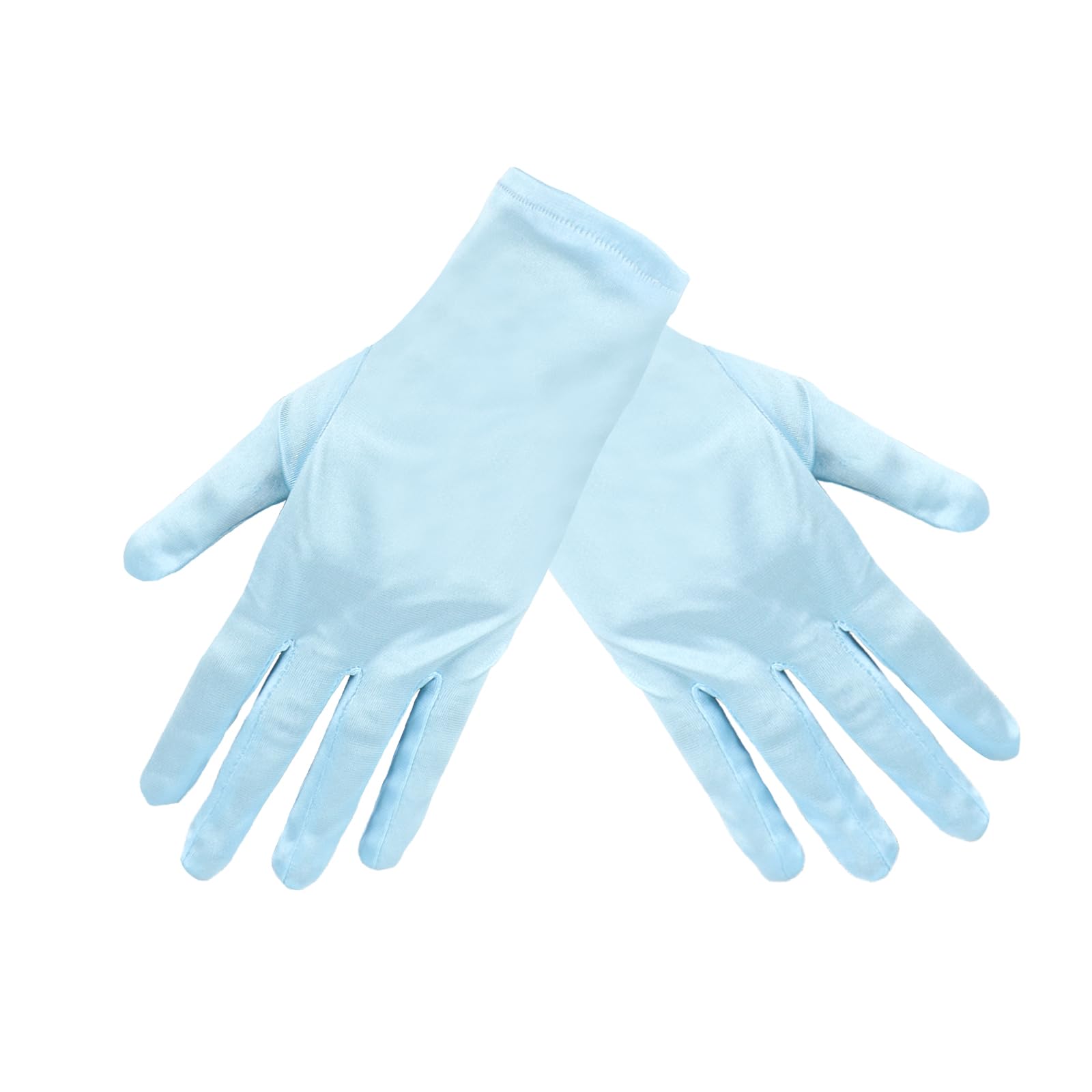 TECDW 1 Pair Women's Short Satin Gloves,Soft Opera Style Stretchy,Short Gloves For Wedding, Evening Party, Banquet, Halloween Cosplay.（Sky Blue）