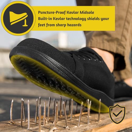 Steel Toe Shoes for Men Non Slip Work Sneakers Safety Tennis Industrial Puncture Proof Construction Comfortable Barefoot Shoes Wide Toe Box Walking4