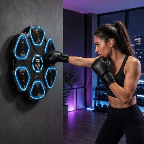 Image of Music Boxing Machine for Adults & Kids, 11 Modes 9 Speeds Bluetooth Indoor Trainer with LED Display, Wall Mounted Punching Target, Interactive Boxing Training Equipment for Home Gym