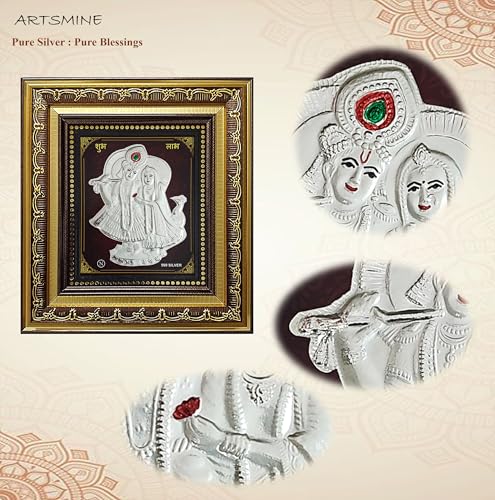 Image of 999 Silver Radha Krishna Frame - Pure Silver Sheet with Purity Certificate | Ideal for Pooja Room, Diwali Gift & Home /Office Decor - 1 Unit (22 x 20 CM / 8.5 x 8 Inch)
