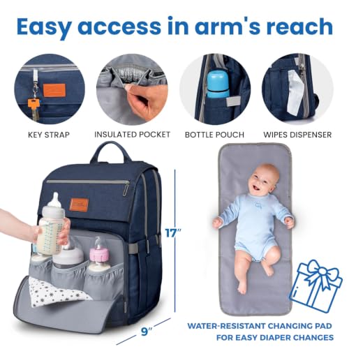 Image of Pillani Baby Diaper Bag Backpack - Baby Bag for Girls & Boys, Large Waterproof Diaper Backpack - Baby Shower Gifts for Boys & Registry Must Haves - Travel Diaper Bags with Changing Pad - Newborn Stuff