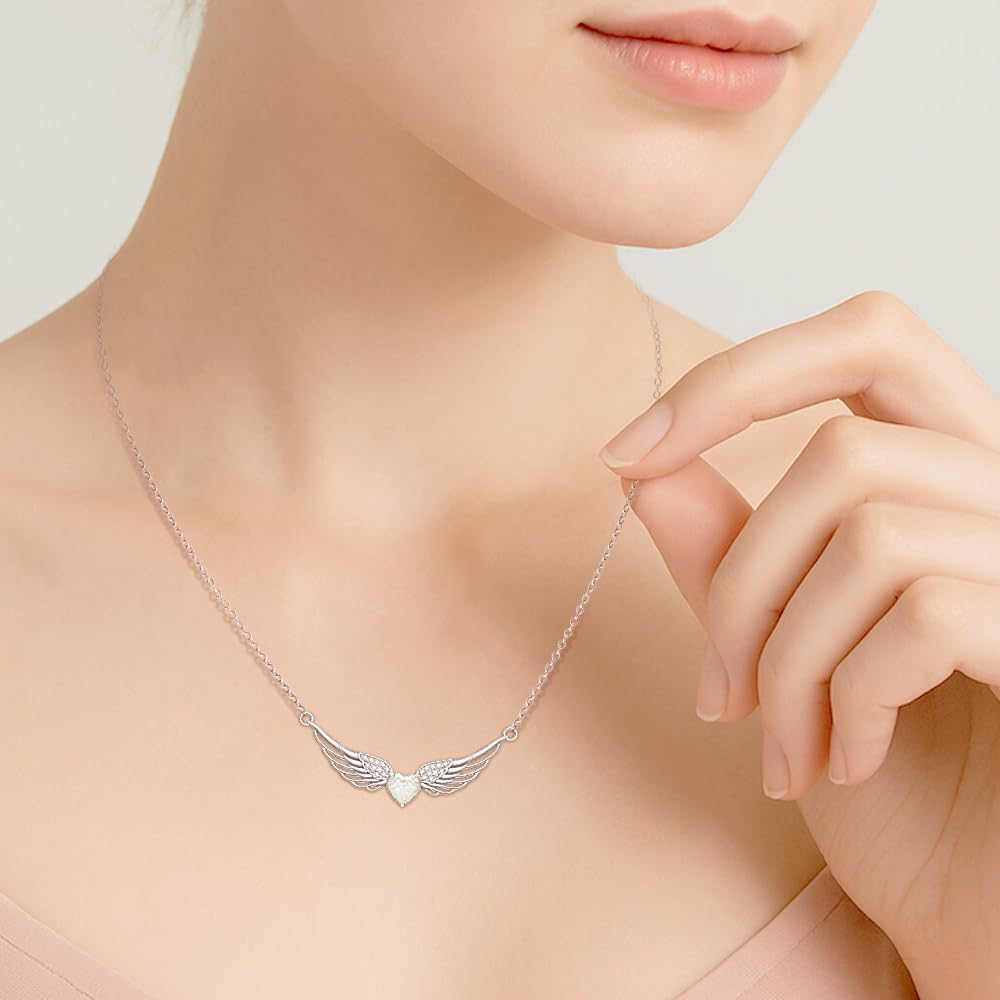 Angel Wings Necklace Sterling Silver Guardian Angel Wing Necklace for Women Opal Heart Pendant for Christmas Jewelry Birthday Gifts - Image 4