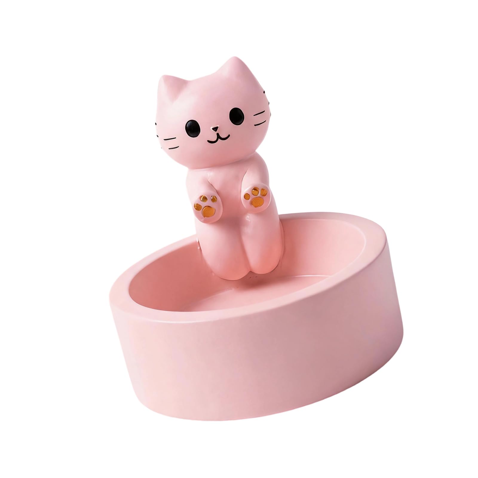 Xanorrg Trinket Tray Resin Jewelry Holder With Standing Kitten Figure, Shallow Catchall Organizer For Vanity Dresser And Desk Decor Trinket Tray Jewelry Holder Resin Catchall Organizer Desk