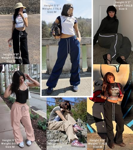 Women's Casual Parachute Pants Baggy Hiking Pants Drawstring Elastic Waist Track Y2K Trousers4