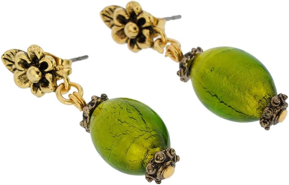 Glass Of Venice Murano Glass Antico Tesoro Olives Earrings -Lime Green