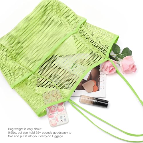 Image of KPX Beach Bag with Mini Pocket, Beach Tote Bags for Women Large Foldable Mesh Swimming Pool Travel Bags - Sandproof