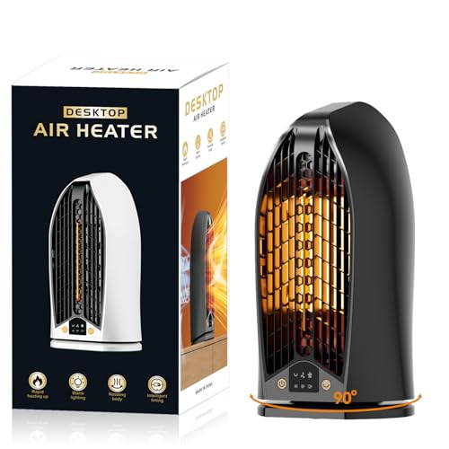 JUUMIIY セラミックヒーター 小型 パーソナルヒーター 1200W PTC 暖房器具 90度自動首振り 3秒即熱 2段階風量調整 過熱保護 転倒OFF 省スペース オフィス 寝室 浴室用 コンパクト デスクヒーター 静音 暖光灯 3段タイマー(4H/