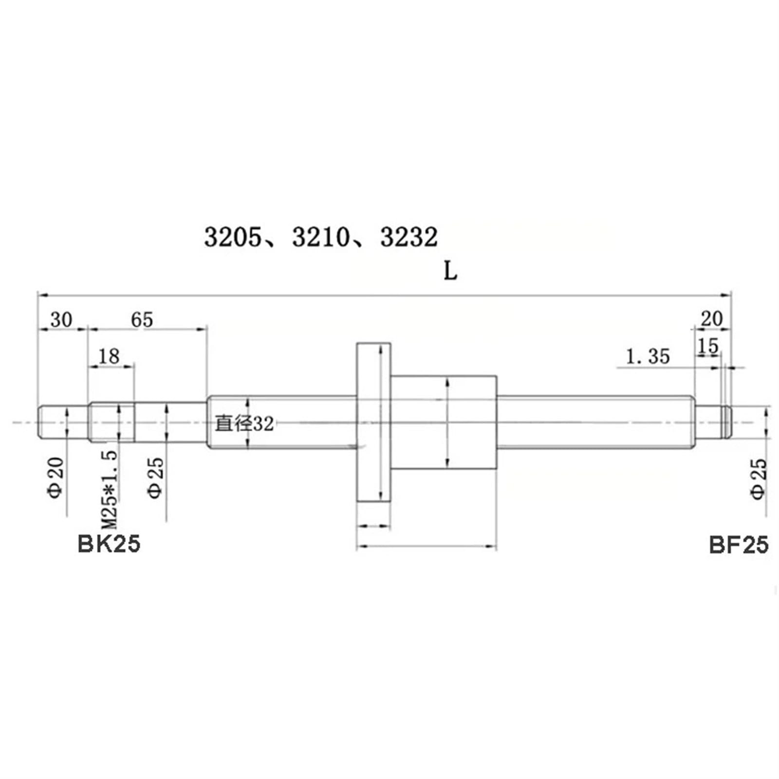 Metal Ball Screw nut Ball Screw SFU3205 300mm-1000mm Ball Screw C7 with 3205 Flange Single BK/BF25 End Machined(700mm)