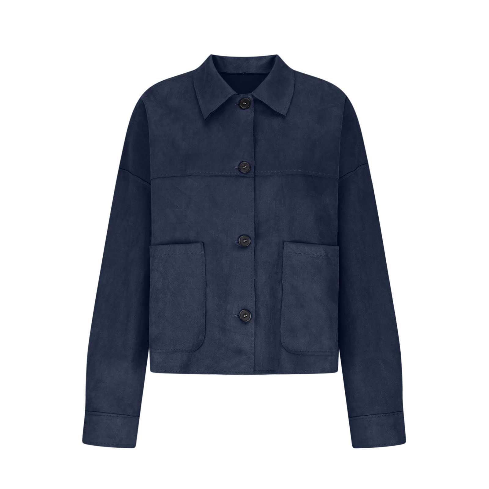 RLEHJN Veste Courte En Daim Pour Femme Veste Mi Saison Bouton Manteau En Faux Daim À Revers Vestes Décontractée À Manches Longues Jacket Couleur Unie Vêtement D'extérieur Pour Automne Hiver