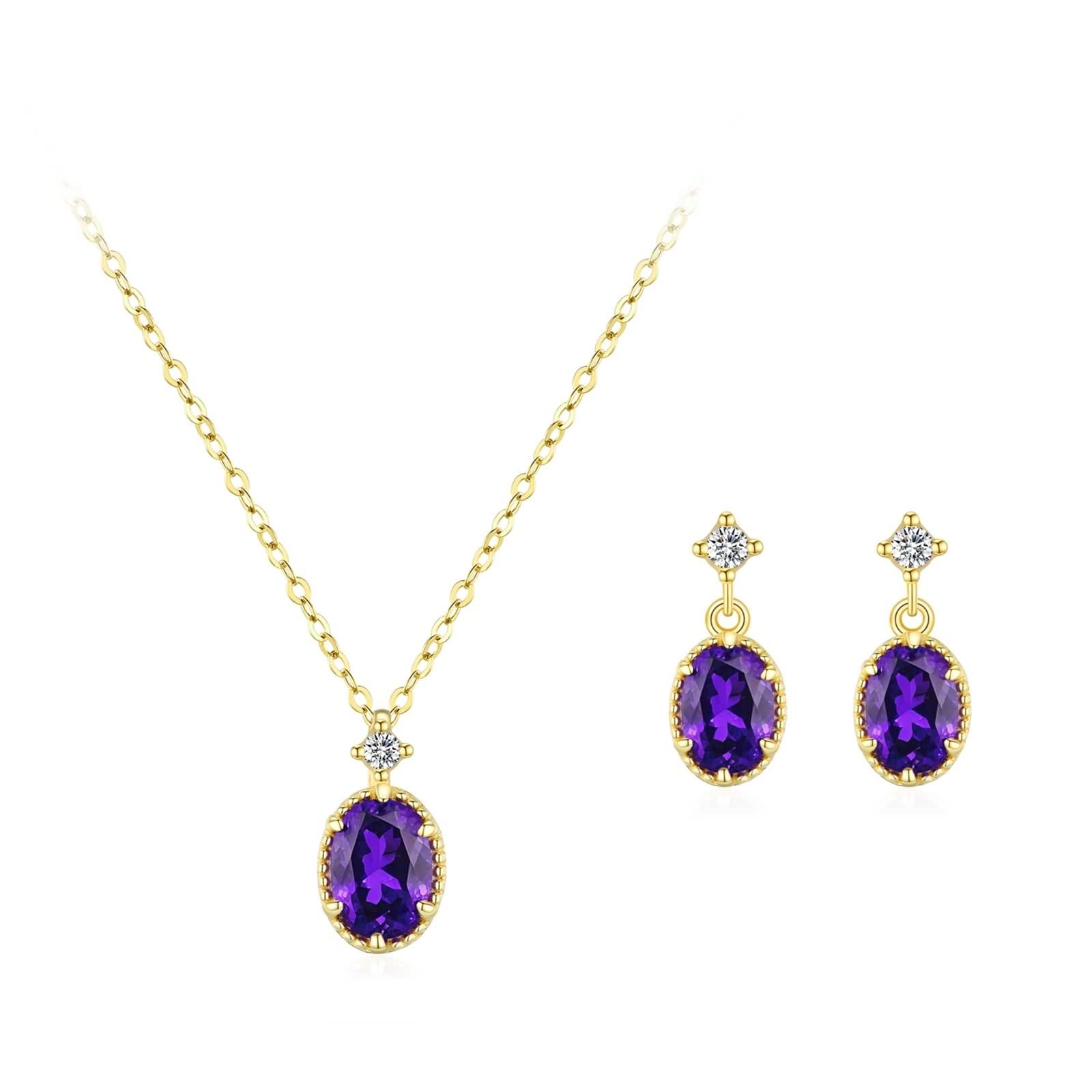 Set di gioielli in oro, orecchini e collana, in argento Sterling 925, con ciondolo ovale di zucchero, con zirconi da donna