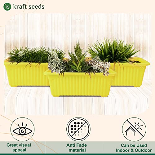 Kraft Seeds Plastic Window Planter (1 Pc, 13 Inch, Yellow) | Outdoor Garden Planting Pots | Flower Pots for Home Garden & Balcony | Flower Planters for Balcony and Terrace Gardens | House Plant Pots