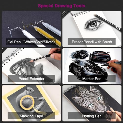 HIFORNY-126-PCS-Drawing-Kit-Sketching-Pencil-SetSketch-Pencils-Art-Supplies-with-3-Color-SketchbookGraphiteCharcoalBlending-and-Drawing-ToolsDrawing-Pencils-for-Adults-Artists-in-Zipper-Case