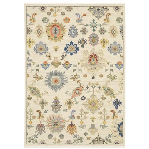 Oriental Weavers Lucca Wool Blend Area Rug - 5507W - 5'3' x 7'6' - in Ivory/Multi - Vintage Inspired, Wool Blend, Bedroom, Office Rug