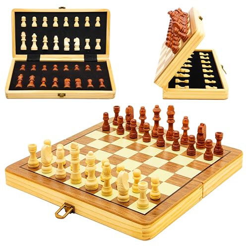 VGRASSP 12 Inch Foldable Wooden Magnetic Chessboard Set Toy - Tou...
