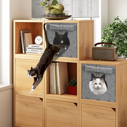 Miniatura 5 de Hivia Fieltro Desmontable Casa Para Gatos-Apto Para Todo Tipo De Estanterías Mueble Gato Apto Para Gatos Y Otras Mascotas 30.5 32 35cm