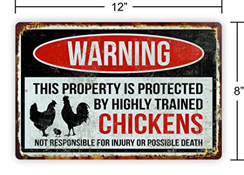 Lustiges Warnschild aus Aluminium für Hühnerstall, geschützt durch hoch ausgebildete Hühner, 20,3 x 30,5 cm – Bild 3