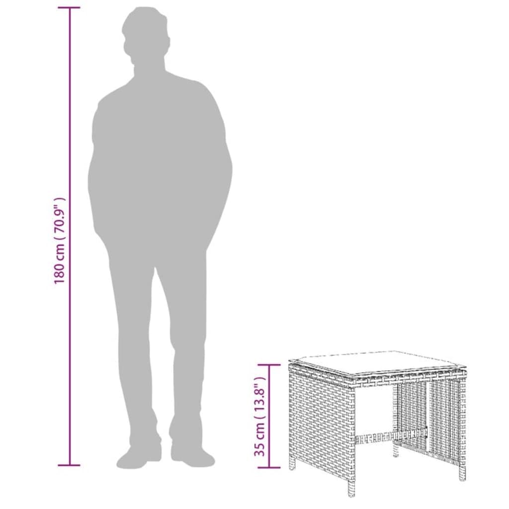 Taboret ogrodowy z poduszkami, 4 sztuki, szary, 40 x 40 x 35 cm, polirattan, odporny na warunki atmosferyczne, można układać w stos, stołek do siedzenia na zewnątrz, z tapicerką, na taras