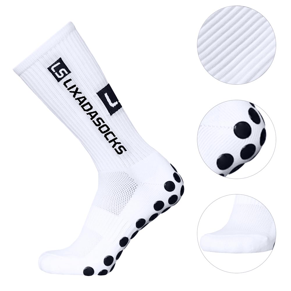 Lixada Juego de Calcetines de fútbol Antideslizantes y Mangas de Pantorrilla, Calcetines elásticos para Deportes al Aire Libre con agarres