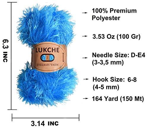 Image of Eyelash Fun Fur Yarn Premium 100% Polyester 164 Yds (150 Mt), 3.53 Oz (100 Gr) Colorful Crochet Yarn Dıy Hand Knitting (Turquoise, 3 Skein)