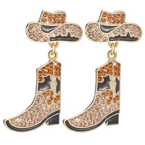 Rhinestone Western Earrings for Women, Boho Cowgirl Boots Dangle Drop Cowboy Hat Boots Pendant Earrings Jewelry For Concert Party Outfits