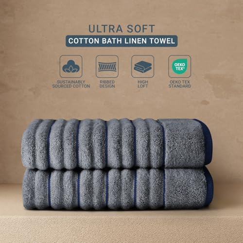Image of Spaces Exotica 100% Cotton 575 GSM Dobby Plain Premium Hand Towel Set of 2 | Super Absorbent, Quick Dry & Ultra Soft - 40 x 60Cm - Dark Grey