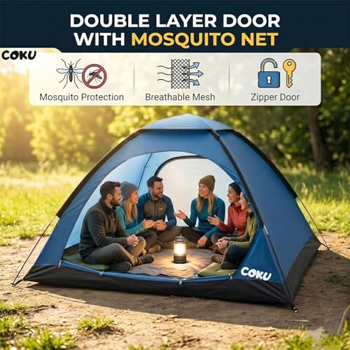 Image of Coku Camping Tent for 6 Persons, Lightweight Backpacking Dome Tent with Mosquito Net, Waterproof Outdoor Tent, Easy Setup for Camping, Hiking, Trekking, Picnic, Travel (6 Person Tent)