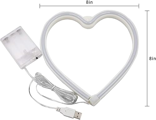 Miniatura 6 de Paquete de 2 letreros de neón de corazón rosa, luces de corazón de neón, funciona con pilas o USB, luz LED de decoración de pared para regalo del