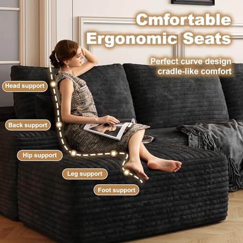 Image of 96 inch Sectional Couches for Living Room Cloud Couch Sofa with L-Shape Upholstered Boneless Couchs Modern Modular Sectional Couch with Chaise