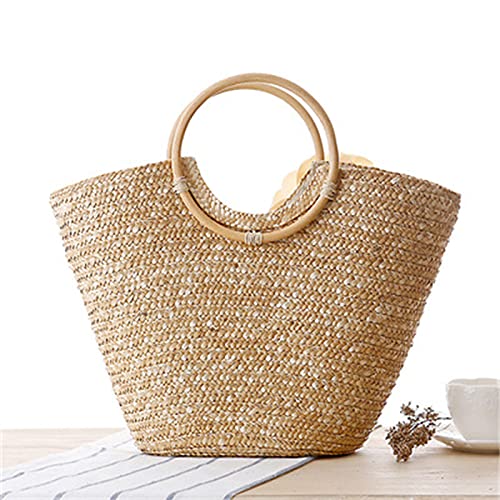 Bolsa de playa de paja para mujer miniatura 2