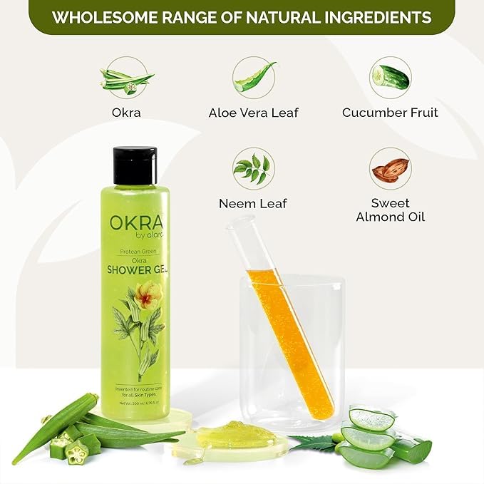 Image of ALARA Okra Infused Shower Gel for Soft, Hydrated Skin with a Natural, Refreshing Glow | 200 ml
