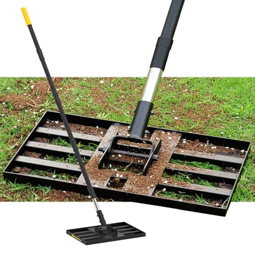 BlumeTrec Lawn Leveling Rake, 17'x10' Heavy Duty Sand Leveling Tool with 6.7FT Stainless Steel Long Handle, Golf Rake for Soil, Compost, Gravel, Lawn Leveler for Yard, Garden, Landscaping Level Tool