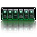 FXC Rocker Switch Aluminum Panel 6 Gang Toggle Switches Dash 5 Pin ON/OFF 2 LED Backlit for Boat Car Marine Green