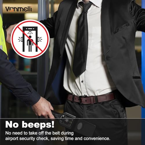 Image of VONMELLI Nickel Free Leather Belt for Men, Non Metal TSA Approved Men's Belt for Jeans with Hypoallergenic Buckle