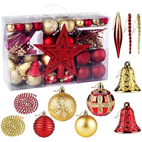 100 Piezas Bolas de Navidad de Color Rojo y Dorado Cover
