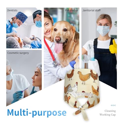 Image of Cute Pug Dog Print Working Cap Scrub Cap with Sweatband,Adjustable Fashion Bandage Tie Back Hat Headwear for Women Men
