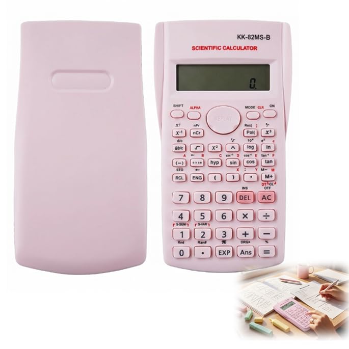 KK-82MS-D Portable Scientific Calculator Engineering Maths Statistics Calculator 240 Functions Pink Two Line Display Exam Approved for Students School College University Exams Office Use