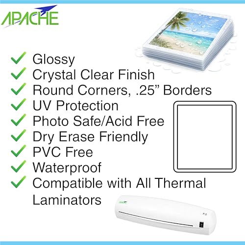 Image of Apache Letter Size White Back Laminating Pouches, 3 Mil, 20 Pack, Holds 8.5 x 11 Inch Projects (9 x 11.5 Inch Pouch Size), Thermal Laminator Compatible Colored Laminating Sheets, Elite Specialty Line