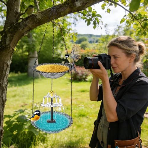 Baño de pájaros al aire libre con bomba de agua para patio y pasamanos 3