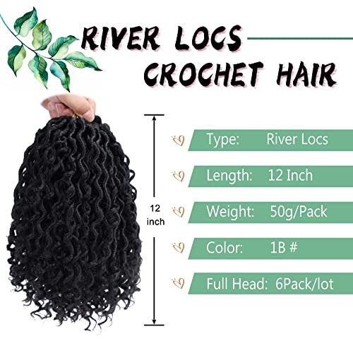 Liyate Goddess Locs Crochet Hair 12 Inch 6 Packs Faux Locs Crochet Hair For Black Women Pre Looped Soft River Locs Crochet Braids With Curly Hair Boho Hippie Locs Synthetic Hair Extensions(1B) #TOP1