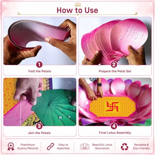 Image of Party Propz Ganpati Decoration Setup for Home - 25 pcs DIY Paper Lotus Makhar (Set of 2 Small & Big Lotus) with Cutouts, White Net Curtain & Light, Lotus Bud Hanging, Varalakshmi, Janmashtami Decor