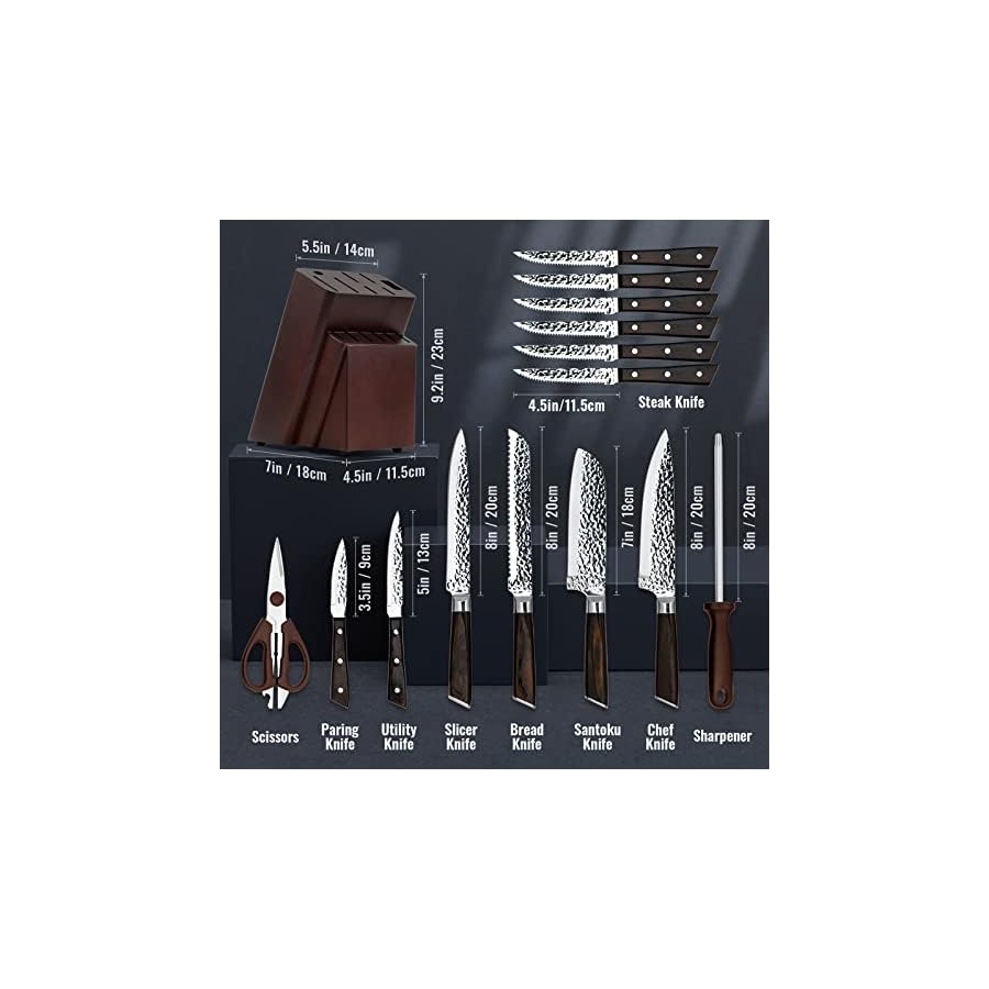 FEECOOL-knife-Set-Kitchen-Knife-Set15-Pieces-Knife-Set-with-Block-Germany-High-Carbon-Stainless-Steel-Chef-Knife-Block-Set-Knives-Set-for-Kitchen-with-Sharpener-Ultra-Sharp-Chef-Knife-Set-Brown FEECOOL knife Set, Kitchen Knife Set,15 Pieces Knife Set with Block, Germany High Carbon Stainless Steel Chef Knife Block Set, Knives Set for Kitchen with Sharpener, Ultra Sharp Chef Knife Set, Brown