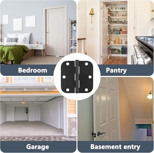 HOSOM 12 Pack Rounded Matte Black Door Hinges 3.5 x 3.5 inch with 5/8 Radius, Black 3 1/2 Interior Door Hinges, 3 ½"x 3 ½" Hardware by HOSOM - Image 7