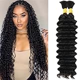 Human Braiding Hair 2 Bundles 100g Deep Wave Bulk Human Hair for Braiding No Weft Unprocessed Brazilian Virgin Human Hair Extensions for Boho Braids Wet and Wave Natural Color 20 Inch